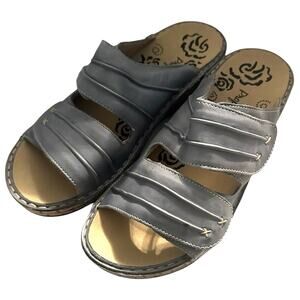 Propet Slide Bluish Gray Leather Flat Casual Comfort Wedge Sandals 10 X NEW